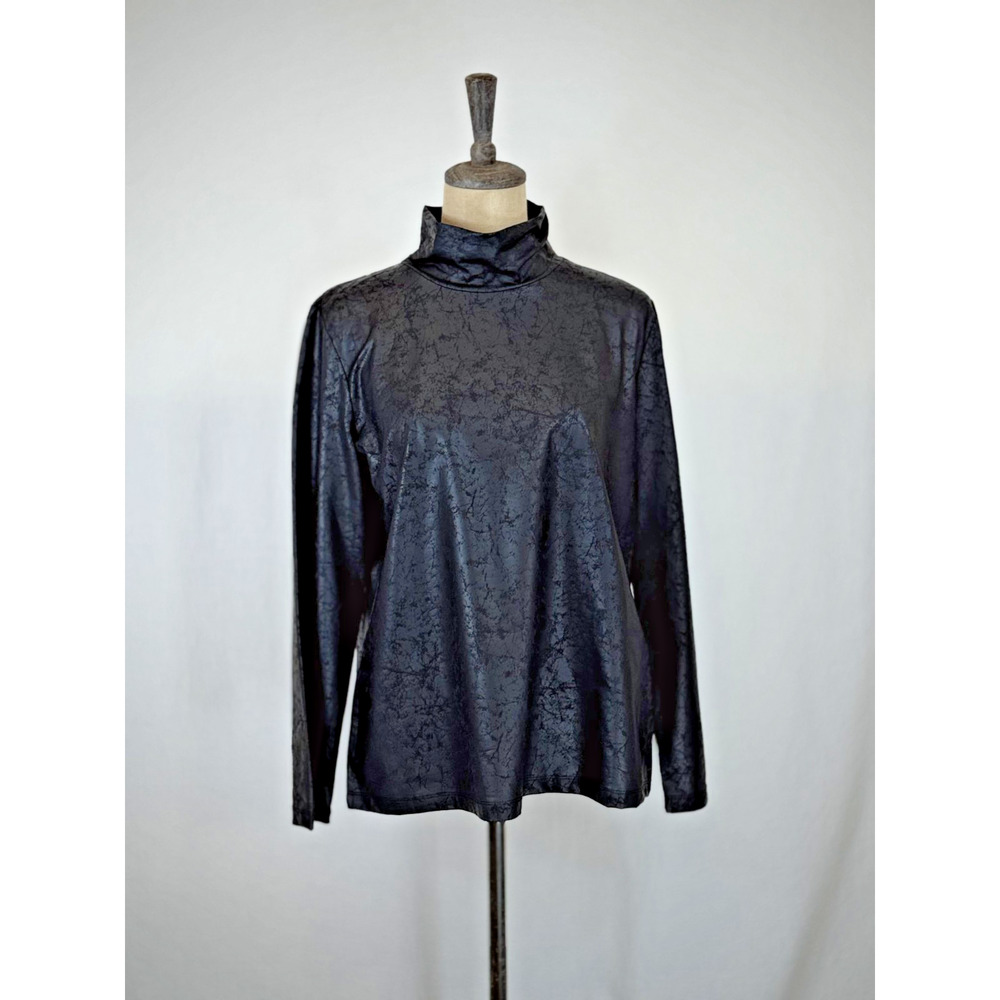 NWT Ever Sassy #14751 Black Faux Distressed Leather Mock Turtleneck #0251 XL